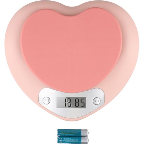 Balanza de cocina electrónica, capacidad de 5 kg, pantalla LCD en forma de corazón, con función de tara, adecuada para hornear, cocinar y preparar café. (1/5)