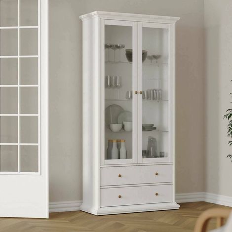 Dmora - Vitrina Honore, Aparador de exposición, Vitrina multiusos, Aparador de salón, 96x42 h201 cm, Blanco