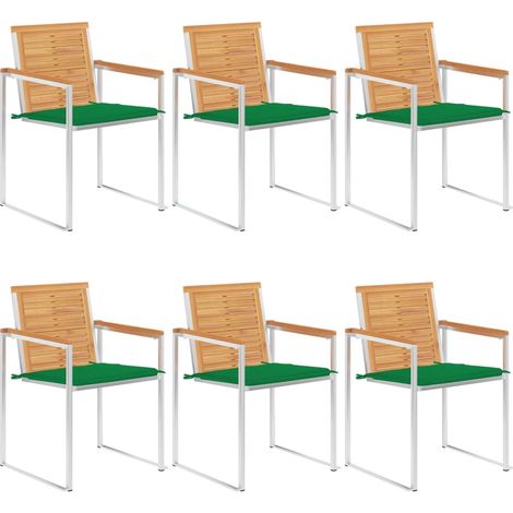 Chaises de jardin lot de 6 avec coussins Bois de teck massif (1/5)