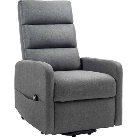 Fauteuil électrique avec aide au levage, télécommande, mousse douce, poche latérale, housse aspect lin, gris (1/5)
