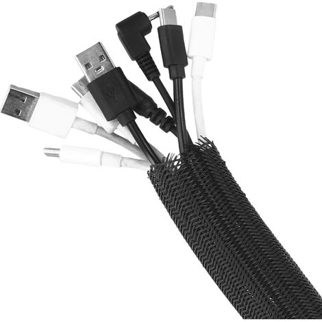 Gaine Cable 2m, 25-39mm Gaine Cable Tressé Auto-Enroulable, Protege Cable Noir, pour Bureau, TV, Ordinateur (1/5)
