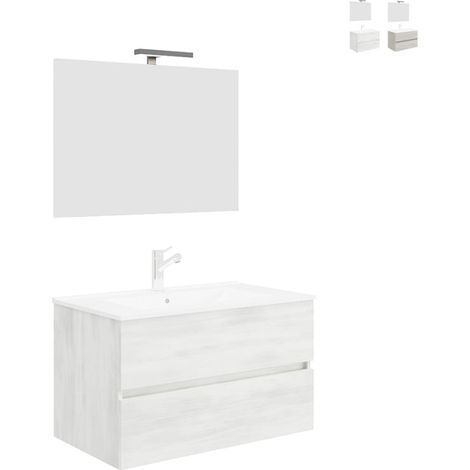 Mueble de baño 90 cm moderno con lavabo suspendido cajones y espejo led Easy 90 - Blanco (1/3)