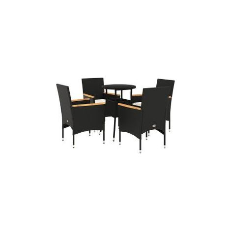 Ensemble à manger de jardin et coussins 5 pcs noir rotin verre (1/5)