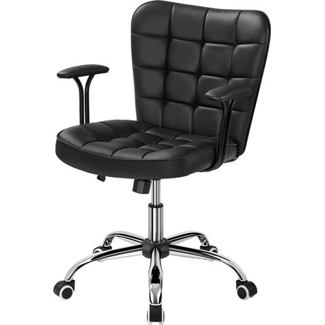 Homevive Silla de Oficina con Reposabrazo Silla Oficina Tapizada de Polipiel Silla con Ruedas Silla Ergonomica Base Metal Negra