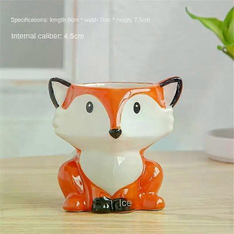 HONORNIC - Pot de fleurs en céramique à motifs animaux (renard, zèbre, mouton, vache), mini-pot pour plantes grasses et bonsaïs, vase vintage, décoration pour la maison et le jardin (1/4)