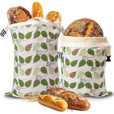 Sac à pain en cire d'abeille pour pain au levain maison, sacs à pain au levain avec fermeture éclair, lot de 2 grands sacs de conservation hermétiques en coton pour garder les aliments frais