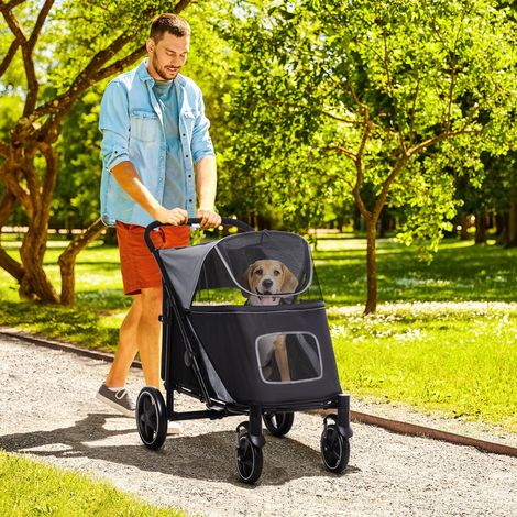 Poussette pour chiens Poussette pour chiens - 112 cm x 65 cm x 100 cm - 1 panier de rangement - pliante - grise