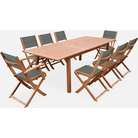 Mesa de jardín de madera extensible, 8 sillas