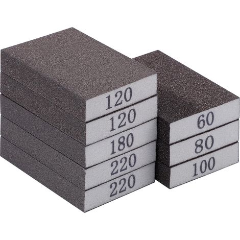 Lot de 8 blocs de ponçage à 6 grains de 60 x 2/80/120/180/220 x 2, papier abrasif pour bois, métal, murs lavables et découpables (1/4)