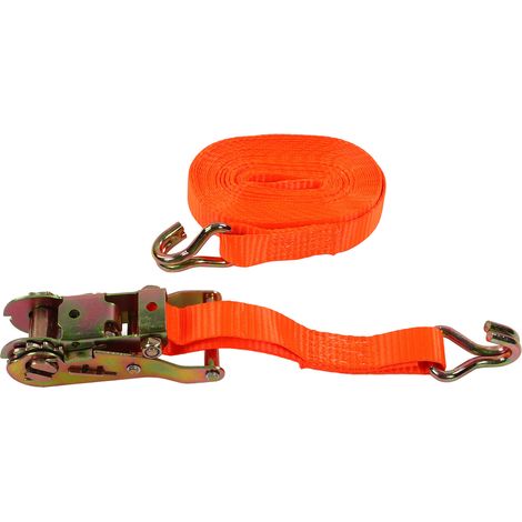Sangle de serrage 25mm x 6m, courroie d'arrimage capacité 1500kg, sangle à cliquet pour remorque, camion, voiture, fixation de charge robuste, lot de 2. (1/5)