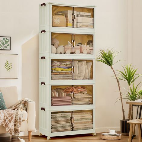Grand capacité 630L – Boîte de rangement empilable avec couvercle et tiroirs pliables – Portes magnétiques, roulettes verrouillables – Parfaite pour chambre, armoire, bureau (1/5)