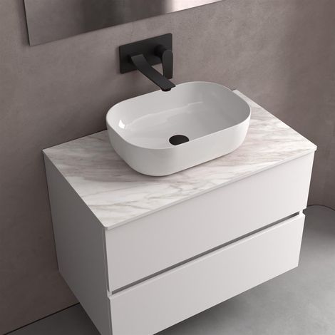 Lavabo à poser CARLA sans siphon ni vidage à clapet PORCELAINE BLANCHE Ø 360 x 105 mm (1/4)