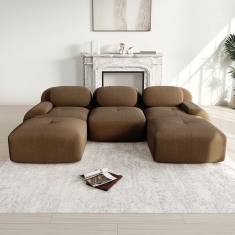 Canapé modulable en u en velours côtelé sans montage, accoudoirs larges, assise 32d haute densité, brun (1/5)