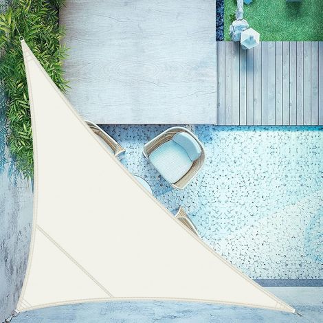 Sonnensegel Dreieckig Wasserdicht UV Schutz95 5x5x7m Cremeweiß (1/5)