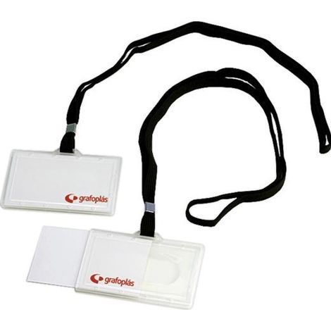 Grafoplás portadistintivos inyectado + cordon negro 65x95mm  pack -50u-