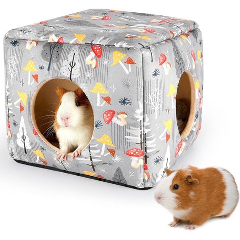 Maison pour Cochon d’Inde à Deux Entrées, Lit Lavable et Douillet pour Lapin, Cachette en Peluche pour Chinchilla, Hamster, Furet et Petits Animaux Chaud et Antidérapant