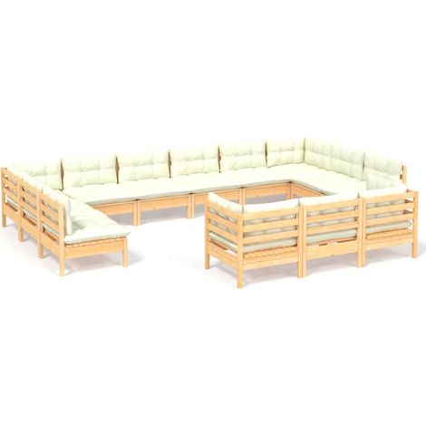 Set Salotto da Giardino 13pz con Cuscini Crema in Legno di Pino vidaXL (1/5)