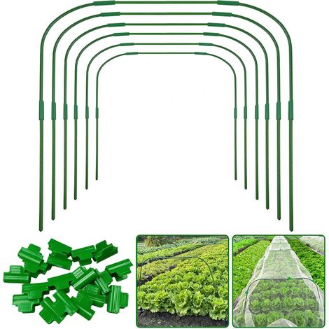 Lot de 6 arches de serre de 82 x 105 cm - Arches de jardin amovibles - Cadre de support en fibre de verre inoxydable avec 18 clips - Piquets de support pour plantes DIY pour filets et parterres (1/5)