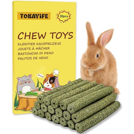 Rabbit Chew Toys, Timothy Natural Hay Sticks for Rabbits, Chinchillas, Guinea Pig, Hamsters (1/5)