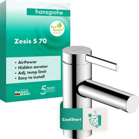 Mitigeur de lavabo sans tirette ni vidage, Robinet de salle de bain avec hauteur sous bec 74 mm, max. 4l/min, Chromé, 74711000 (1/5)