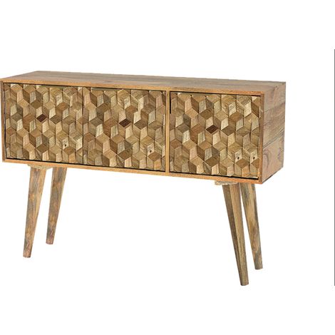 Geometric Sideboard 3 Door - Mango Wood - L35 x W115 x H76 cm - Mango Light Finish