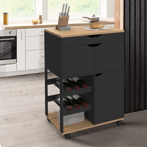 COSY aparador de cocina con armarios y botellero en madera y negro (1/5)