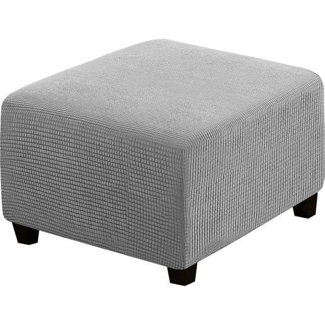 Housse de futon carrée, protection de meuble, avec bande élastique en bas, en tissu jacquard extensible à petits carrés (gris clair). (1/5)