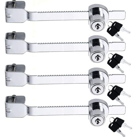 4Pcs Sliding Saw Locks with Different Keys Glass Display Cabinet Lock Vivarium Terrarium Showcase Glass Door Ratchet Lock (Silver) (1/5)