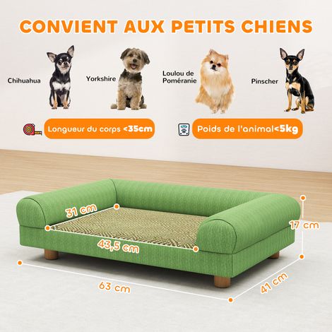 Hunde-/Katzensofa/erhöhtes Hundebett. Atmungsaktiver Teppichsitz. Armlehnen. Weicher Samt. 63 x 41 x 17 cm. Grün (1/5)