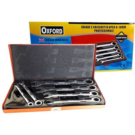 Set chiavi combinate a cricchetto 8 10 13 14 17 19 mm cromo vanadium in valigia