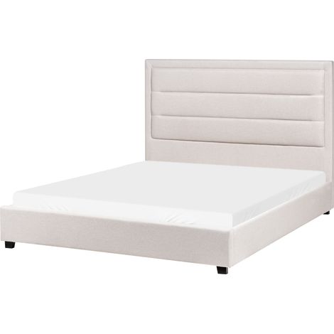 Cama de tela beige claro 140 x 200 cm cabecero acolchado Rouen
