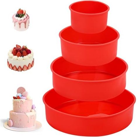 Moule Gateau Silicone, 4PCS Antiadhésif Moule Silicone Gateau Rond, Moules à Pâtisserie Réutilisables, pour Gateau Arc-en-ciel, Gâteau au Fromage et Gateau D'anniversaire(10.7/16/21/26 (1/5)