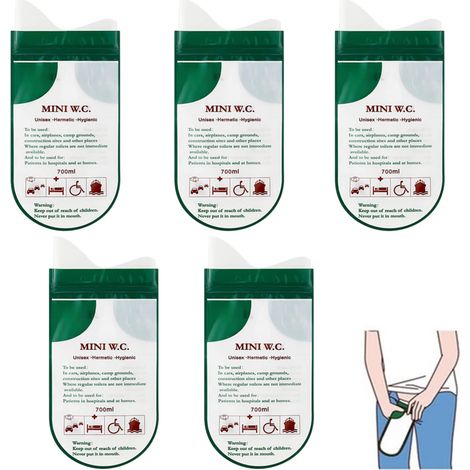 Bolsa de Orina Portátil para Mujeres Urinella Desechable con Tubo Paquete de 5 para Bebés Piernas Viaje Camping en Coche Emergencias Sanitarias
