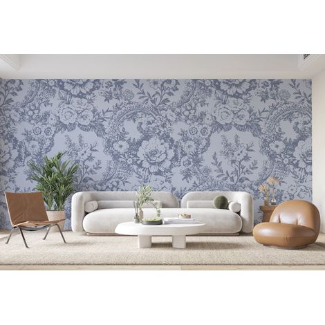 Papier peint rétro - dentelle florale bleu pastel - 150 x 250 cm (1/2)
