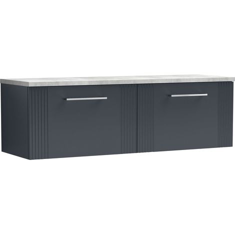 Nuie Deco Wall Hung 2-Drawer Vanity Unit with Bellato Grey Worktop 1200mm Wide - Satin Anthracite (1/4)