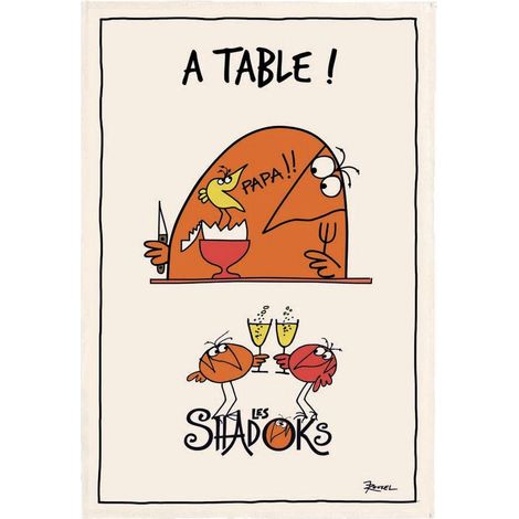Torchon de Cuisine Absorbant en Coton Motif Shadoks à Table Coloris Écru 48 x 72 cm - PANGIVO (1/2)