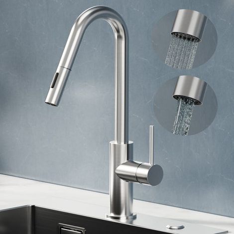 Mitigeur de Cuisine avec Douchette Extractible Robinet de Cuisine avec 2 Types de Jet D'eau Robinet d'évier en Inox Brossé,EU Modèle