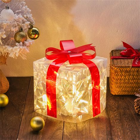 Boîte Cadeau Éclairée - 3 Pièces Boîtes Lumineuses LED 50 Lumières - Décoration Noël Intérieur Extérieur - Dimensions 15 x 15 cm / 20 x 20 cm / 25 x 25 cm (1/3)