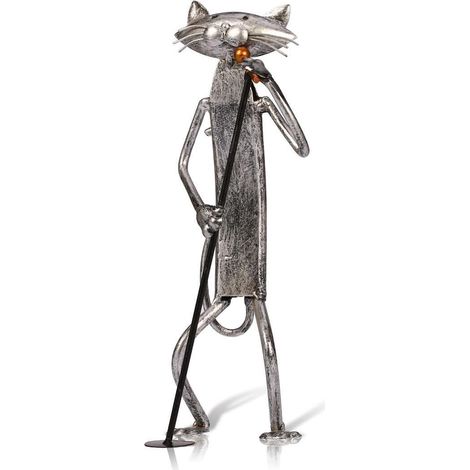 Chat en Métal Sculpté avec Guitare, Figurine Cadeau pour Noël et Thanksgiving, Déco Maison et Artisanat, Style 2 (1/5)