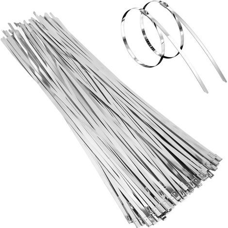 Collier de Serrage en Acier Inoxydable, 100 pieces Attaches de Câble Robustes Argent Collier de Serrage Métallique 400mm 4.6mm Résistance à la traction de 120KG, Pour Enroulement D'échappement (1/5)