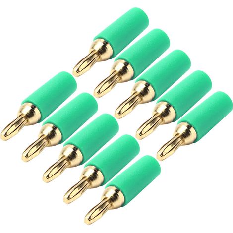 Juego de 10 conectores macho tipo banana de latón chapado en oro de 2,5 mm para soldar, color verde -Crezuo