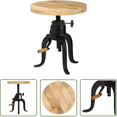The Living Store Table d'appoint 45x (45-62) cm Bois de manguier massif et fonte - Table D'appoint - Table Basse - Meuble Retro - Table Design - Table Salon (1/5)