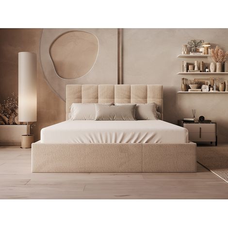 Lit coffre 180 x 200 cm - Velours - Beige + Matelas - MIRDAL (1/4)