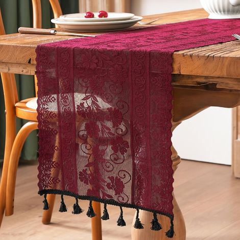 1 pièce - Nappes - Runner de table en dentelle - 30X260cm - Dentelle & Tassels - Décoration de table pour table à manger ou table (1/5)