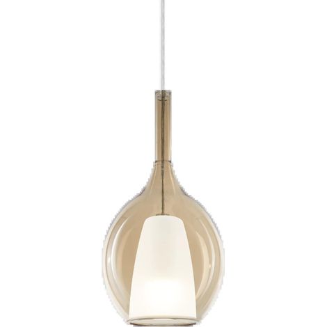 Sospensione Contemporanea Kalique Vetro Ambra Bianco E Cromo 1 Luce E27 H36Cm