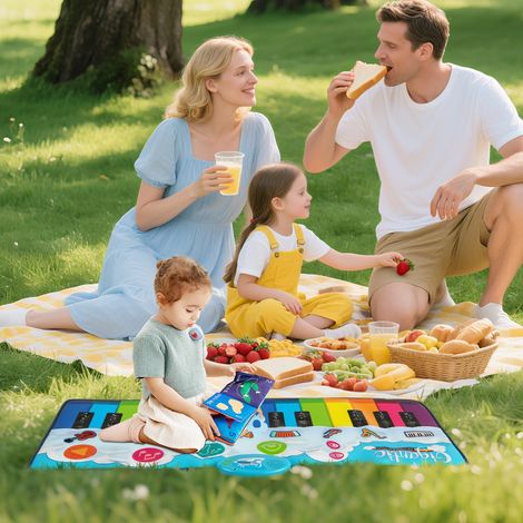 Tapis de Piano pour Enfants Tapis Musical avec 8 Sons D'instruments Clavier de Piano Coloré et Musique Intégrée Fonction D'enregistrement Coloré (1/2)
