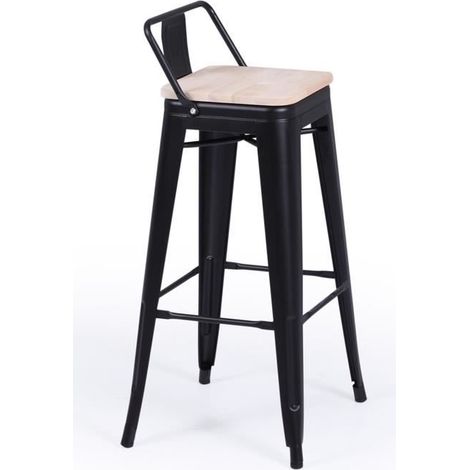 Lot de 4 tabourets hauts coloris chêne - noir , Largeur 30 cm x Profondeur 33 cm x hauteur 93 cm - JUANIO (1/2)