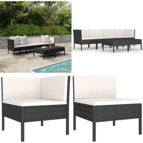 6-tlg. Garten-Lounge-Set mit Auflagen Poly Rattan Schwarz - Gartengeräte - Gartenmöbel - Loungemöbel - Rattanmöbel - Outdoor-Möbel - Home & Living (1/5)