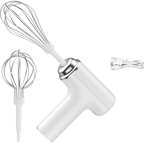 Batteur électrique à main à trois vitesses, équipé de deux fouets amovibles en acier inoxydable, fouet de cuisine pour la pâtisserie, les gâteaux, les crèmes, la pâte - blanc (185W) (1/4)