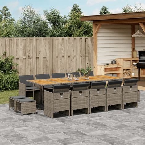 vidaXL Ensemble à manger de jardin 15 pcs coussins gris résine tressée